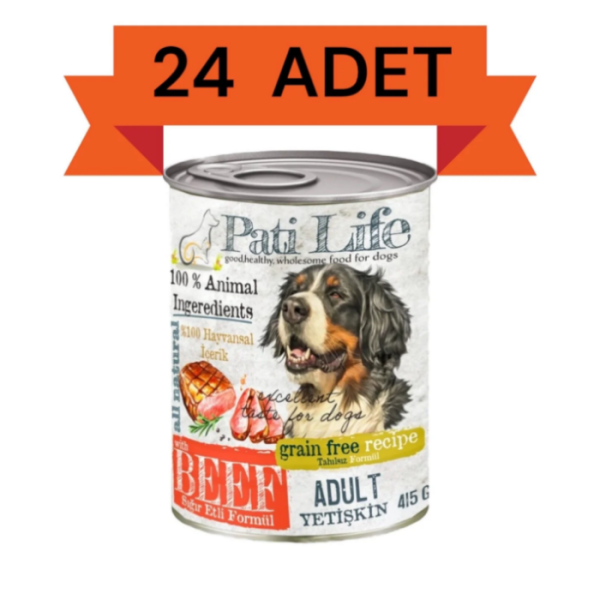 Pati Life 24'lü Patilife 415 Gr Yetişkin ( Sığır Etli ) Mama 24 Adet Yaş Konserve Köpek Maması