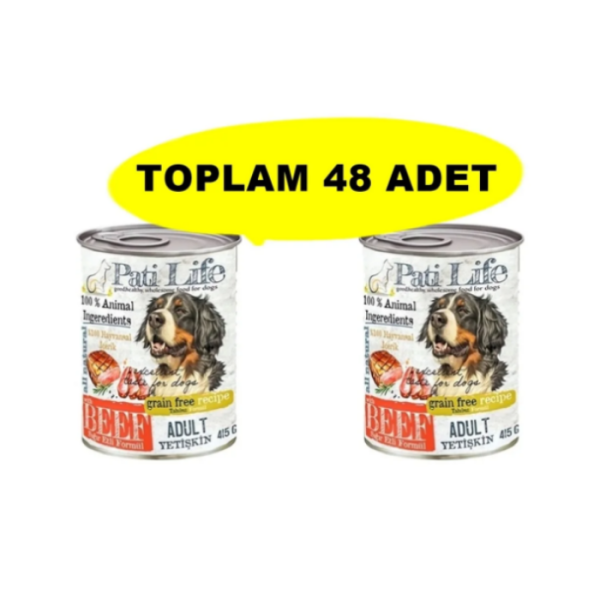 Pati Life Yüksek Proteinli Sığır Etli Köpek Konserve Maması 415 gr 48 ADET