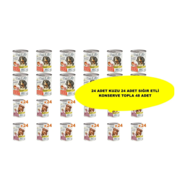 Pati Life Patilife Yüksek Proteinli Kuzu Etli konserve 415 gr 24 adet + Sığır Etli Konserve 415 gr 24 Adet