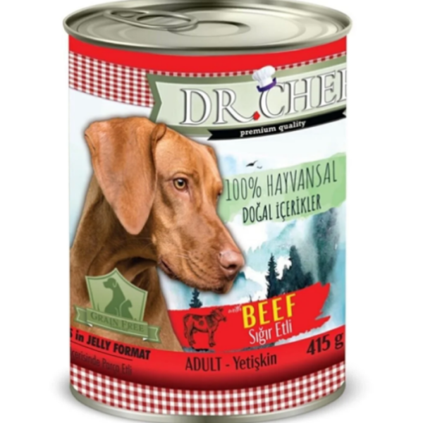 Dr Chef 24'lü 415 gr Yetişkin Sığır Etli Mama 24 Adet Yaş Konserve Köpek Maması